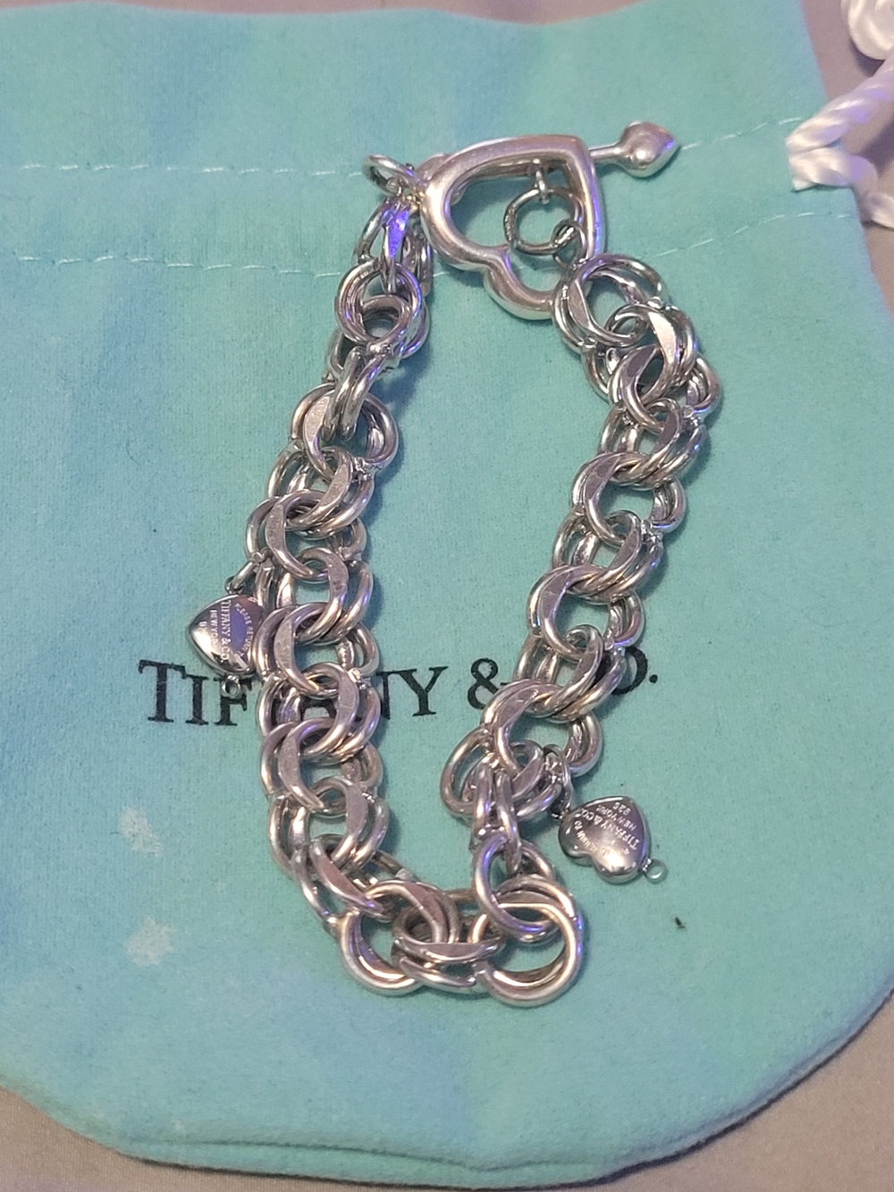 Tiffany & Co. Polished Silver Double-Link Heart Toggle Bracelet
